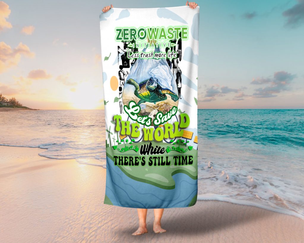 ECO FRIENDLY BATH SHEET, LESS TRASH MORE LIFE BEACH TOWEL, LESS GARBAGE, REUSE PERSONALIZED TOWEL, 37.5X62 INCH, ZERO WASTE INITIATIVE VACATION GIFT