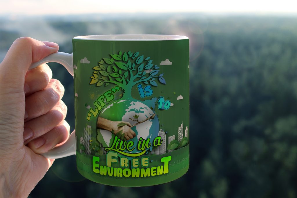 ECO FRIENDLY CUP DESIGN, FREE ENVIRONMENT EDGE MUG, SAVE PLANET ACTIVIST INSPIRATIONAL HANDMADE CUP, 11OZ/15OZ, SUSTAINABLE LIVING DRINKWARE GIFT 