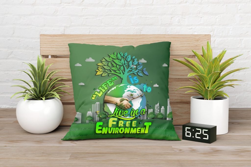 ENVIRONMENTAL GRAPHIC ART PILLOW, FREE ENVIRONMENT, PLANT TREE PAINTING, LIVING ROOM CANVAS PILLOW, TWO-SIDED PRINT, ZERO WASTE INITIATIVE DECOR GIFT