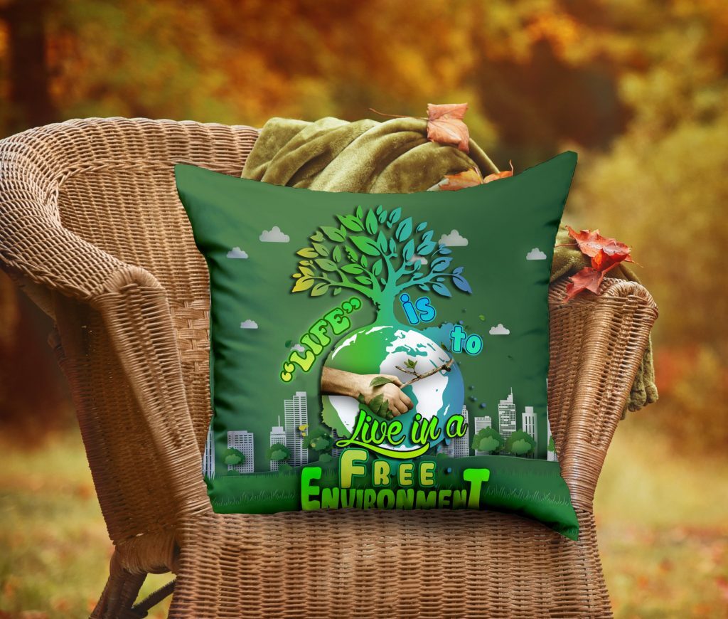 ENVIRONMENTAL GRAPHIC ART PILLOW, FREE ENVIRONMENT, PLANT TREE PAINTING, LIVING ROOM CANVAS PILLOW, TWO-SIDED PRINT, ZERO WASTE INITIATIVE DECOR GIFT