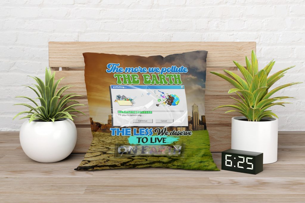 Eco Friendly Unique Art Pillow, Earth Pollution, Environmental Protection Awareness Painting Pillow, Two-sided Print, Zero Waste Initiative Decor Gift