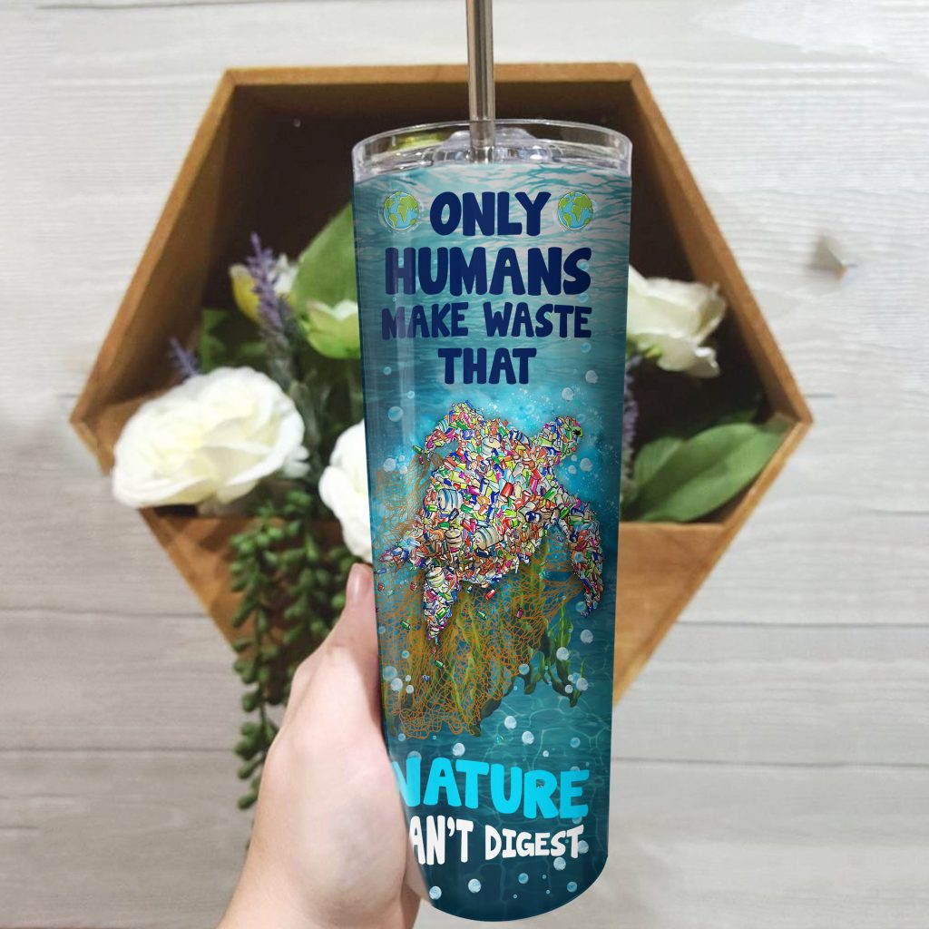 NATURE GRAPHIC ART TUMBLER, PLASTIC WASTE TUMBLER, OCEAN POLLUTION PAINTING 20OZ STAINLESS STEEL WATER BOTTLE, ZERO WASTE INITIATIVE TUMBLER GIFT