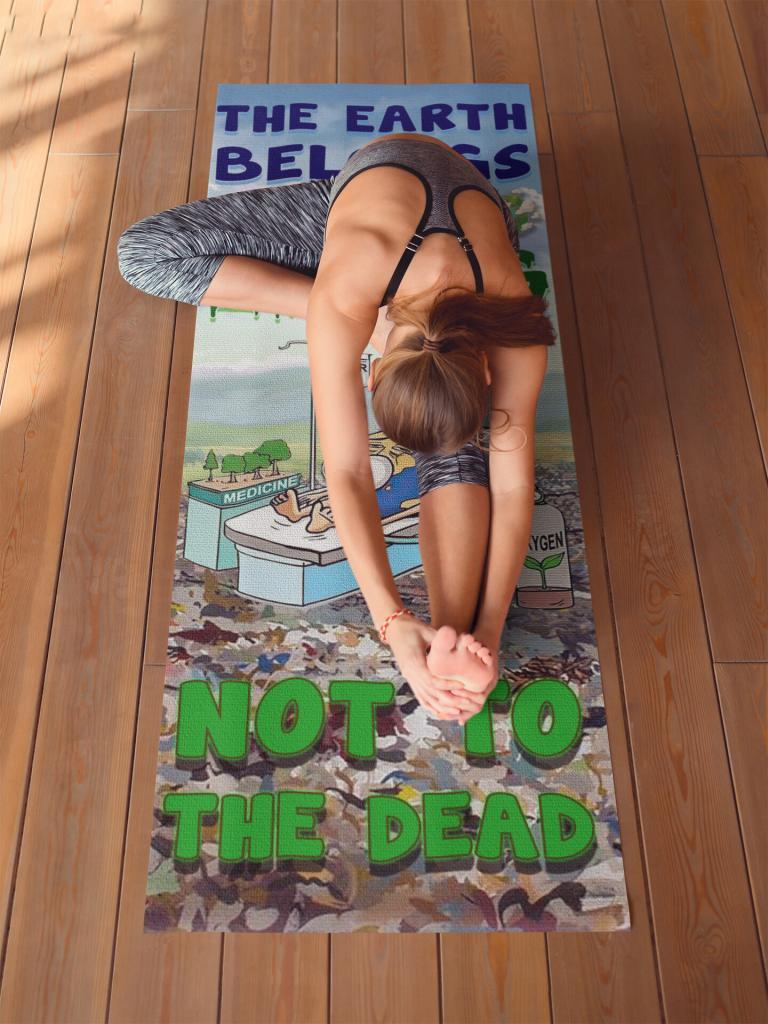 ECO FRIENDLY FITNESS EQUIPMENT, EARTH DEATH YOGA MAT, BE KIND HUMANITARIAN FLOOR BASED EXERCISE, 24X68 INCHES, SAD TEAR EARTH TYPOGRAPHY WORKOUT GIFT