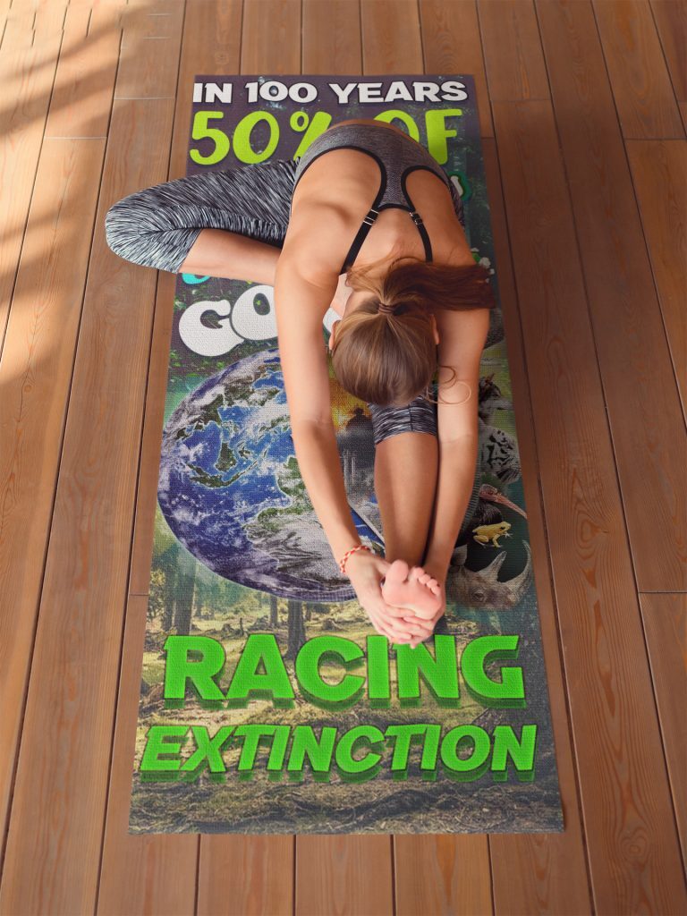 ENVIRONMENTAL PILATES INSTRUCTOR, RACING EXTINCTION YOGA MAT, AWARENESS GYM DECOR, EXISTENTIAL THREAT ACCESSORY, 24X68 INCHES, ZERO WASTE WORKOUT GIFT