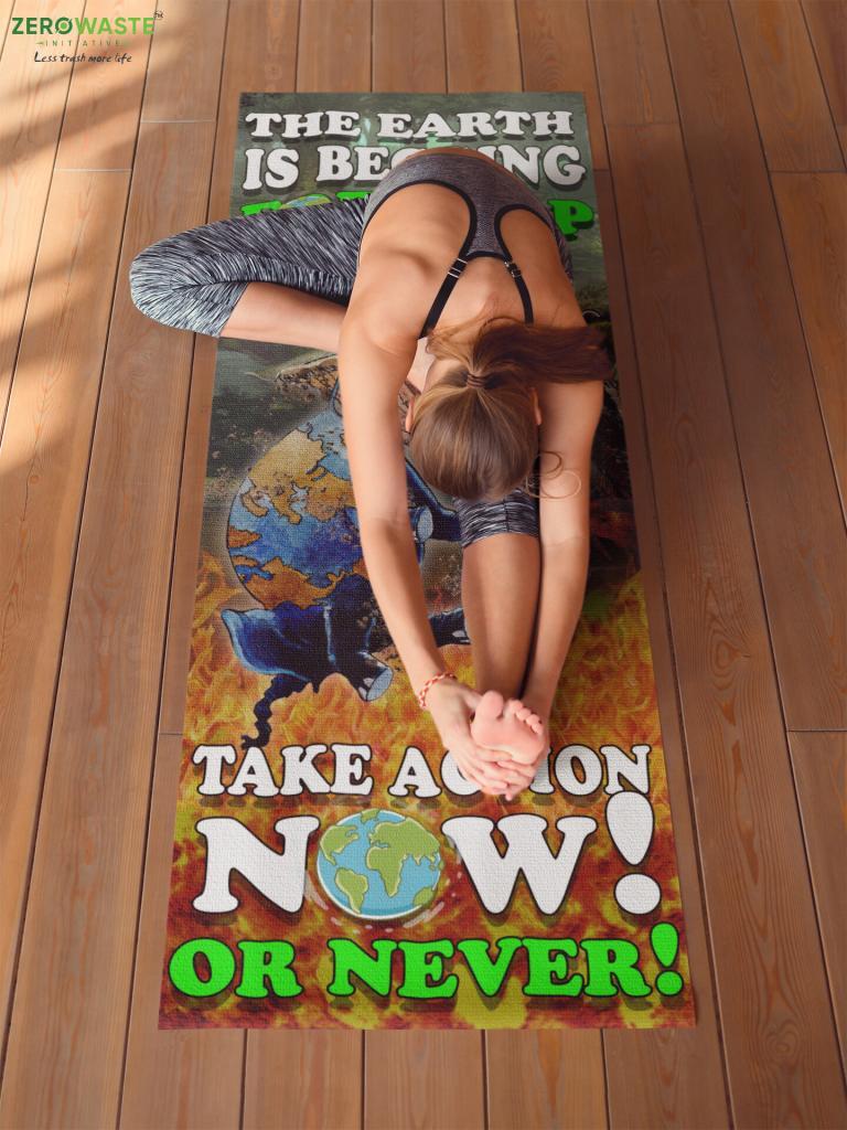 INSPIRATIONAL QUOTE FITNESS EQUIPMENT, HELP EARTH YOGA MAT, EARTH THREAT PILATES ACCESSORIES, AWARENESS DECOR, 24X68 INCHES, ZERO WASTE WORKOUT GIFT